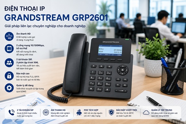 Điện thoại IP Grandstream GRP2601 sử dụng trong văn phòng