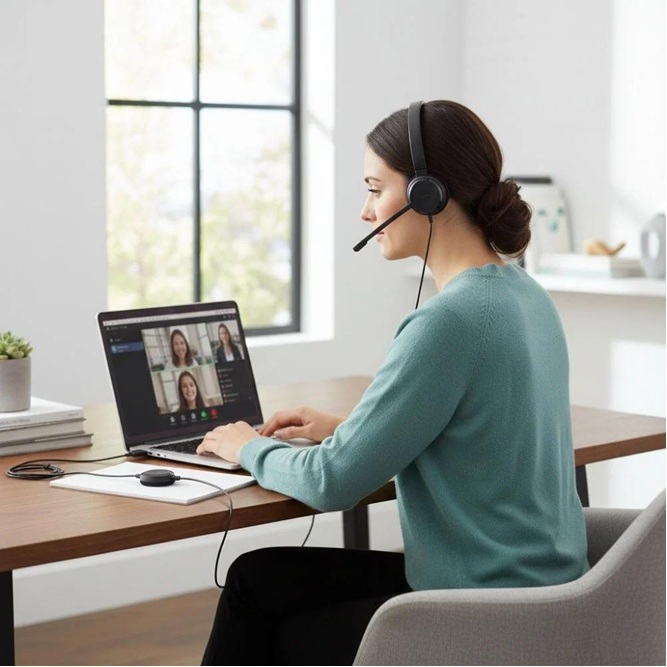 Nhân viên văn phòng sử dụng Jabra Evolve 20 MS Stereo